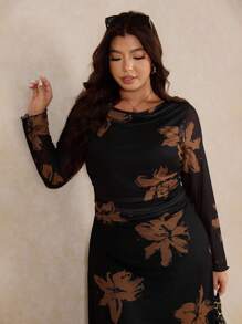 Elaquor Plus Size Women Hooded Tie-Dye Print Long Dress, Fashionable Casual Elegant Loose Dress, Soft Mesh Fabric With High Elasticity, Spring/Summer New,Fall Clothes For Women