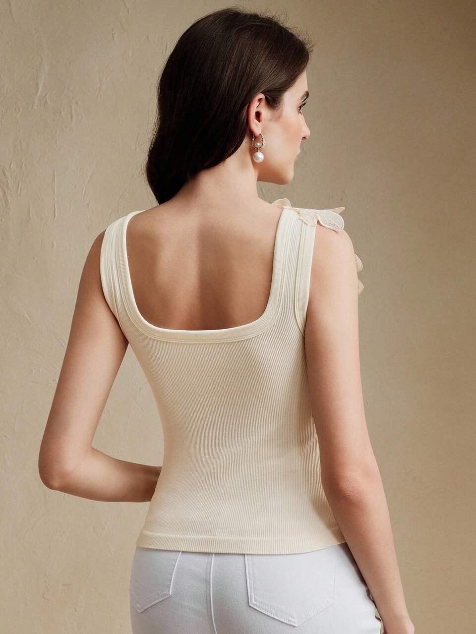 Anewsta Essential Fashionable Fitted Embroidered Seamless Rib Tank Top