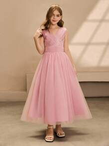 Girls Long Chiffon Dress, Christmas, Wedding, Birthday Party, Formal Gown For Teens - Pink - View 4