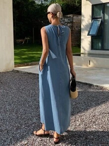 Livesso Women's Round Neck Sleeveless Loose Casual Denim Dress Summer Women Dresses Sundress