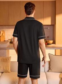 SHEIN 男士撞色滚边睡衣套装 / 睡衣套装 - 黑色 - 查看 2