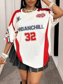 Slaydiva 2025 新款春夏音乐节/复活节派对女款大码休闲夏季T恤，印有音乐节、复活节、西部风、游牧风、生日派对、毕业典礼、学生装、日常穿着、基础款、度假、邮轮旅行、海滩、阳光、极简主义、街头风格、运动服数字和字母图案，网眼设计，适合女性生日穿着。 - 彩色 - 查看 6