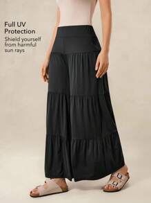 OutZeal Women Cool Touch Silky Soft UV Protection Knitted Waistband Wide Leg Sports Pants Fall Vacation Daily Casual - Black - View 2