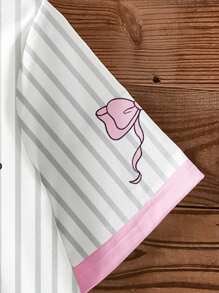 Muchica Áo thun tay ngắn cổ tròn in họa tiết sọc thể thao màu hồng chữ cái tiếng Anh đơn giản, thoải mái dành cho nữ, phù hợp cho mùa hè, mùa thể thao, phong cách đại học, phong cách học sinh, phong cách quý tộc - Nhiều màu - Xem 5