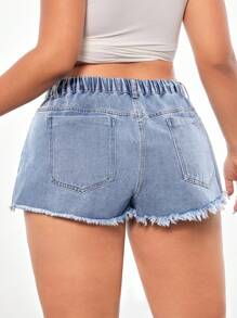 SHEIN ICON Große Größen lässige Jeans-Shorts mit Ketten-Dekor und Destroyed-Effekt - Helle Waschung - Übersicht 2