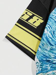 ROMWE MEN Prep Men's Summer Oil Painting Character Printed Raglan Short Sleeve V-Neck Casual T-Shirt - Multicolor - View 4