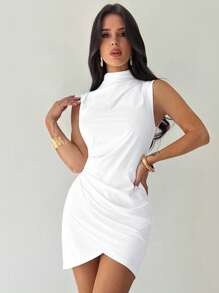 Firerie 女士新款优雅修身花苞裙摆连衣裙，白色裙摆凸显身材/全白派对装扮/机场旅行装/外出装/女士办公室着装/外出/复古富家女风/返校装/校服 - 白色 - 查看 4