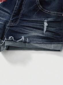 ROMWE Grunge Punk Quần short denim in họa tiết Union Jack cỡ lớn Y2K Vintage Washed - Màu xanh lam - Xem 4