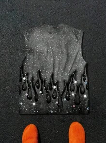 GENIUS ODE Áo ba lỗ cổ tròn in họa tiết ngọn lửa đường phố và đá lấp lánh cho nam, áo sơ mi không tay mùa hè họa tiết Los Angeles Áo ba lỗ họa tiết cho nam - Nhiều màu - Xem 2