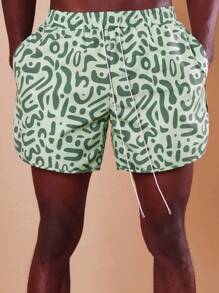 SUMWON Designer Beach Swimming Trunks Abstract Pattern Pool Resort Surfing Casual Elastic Waist Comfort Stretch Summer Vacation Sportswear Board Shorts - Green - View 7