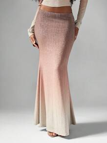 MISSGUIDED 闪光渐变色巴铎套装，搭配长袖短款上衣和超长裙，适合节日晚会、婚礼宾客服装 - 棕色 - 查看 3