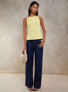 COSMINA 女式纯色露背侧系带背心 - 黃色 - 查看 7