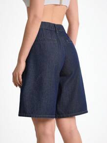 Daynim Women's Casual Commuter Bermuda Denim Shorts Loose Wide Leg - Dark Wash - View 2