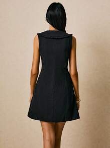 Poéselle Women's Summer Fashion Peter Pan Collar Button Short Dress - Black - View 2