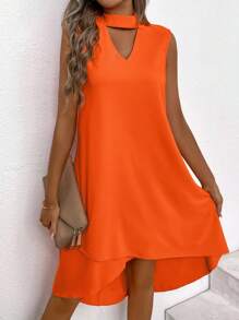 Calvaya Women's Solid Color Sleeveless Dress With Keyhole Neckline - Orange - View 6