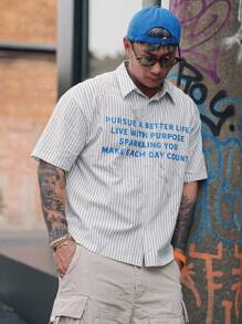 DAZY Summer Striped Multi-Color Letter Print Short Sleeve Shirt For Men - Multicolor - View 7