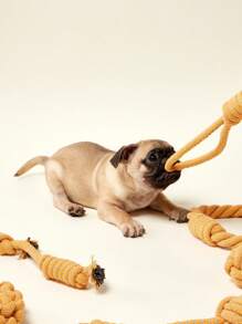 PETSIN Yellow Series Woven Cotton Rope Dog Toy, Fun To Relieve Boredom, Dog Bites, Tug Of War Interactive Play - Multicolor - View 2