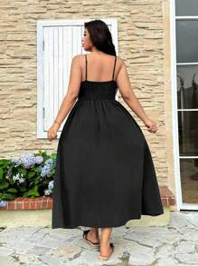 SHEIN EZwear 1pc Plus Size Casual Comfortable Long Dress, Adjustable Shoulder Straps