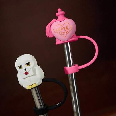 HARRY POTTER X SHEIN 1pc, 2 Reusable Silicone Straw Sleeves, Suitable For Straws With A Diameter Of 8-10 Mm