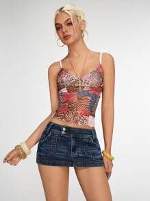 Jeanoix Women's Sexy Fitted Mini Denim Skirt For Y2k Low Rise Denim Skirt - Medium Wash - View 5