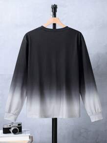 1pc Teenager's Fashionable Ombre Print Round Neck Casual T-Shirt, Suitable For Daily, Outdoor And Commuting Wear, Spring/Autumn Chic Outfits For Autumn/Winter Fall