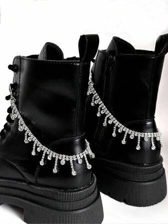 Goth 1pc Fashionable Luxury Rhinestone Chain Tassel Studded Sparkling Shoe/Boot Decor, Suitable For Men And Women