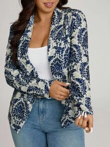 Comfylo 秋冬锦缎印花前开式西装外套 - 彩色 - 查看 6