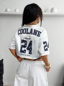 Coolane Women's Summer/Fall Streetwear Going Out Cute Number Pattern Graphics White Baseball Jersey Crop Tops - White - View 2