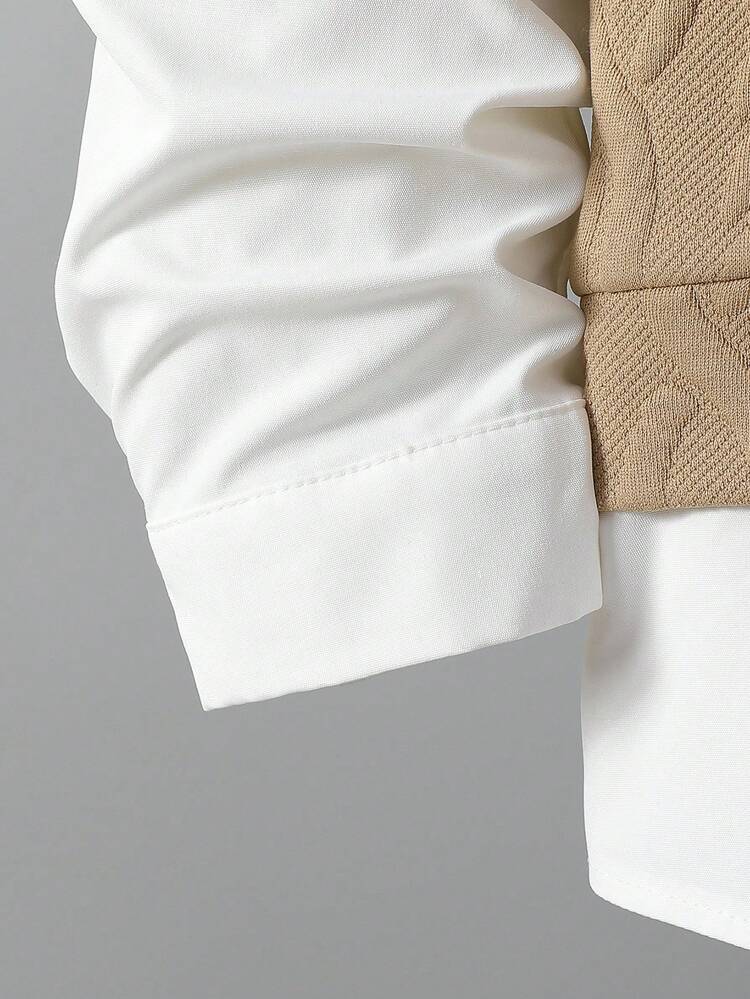 SHEIN 2 件套青少年男孩绅士装，包括正装衬衫和裤子、休闲正装西装、修身长袖衬衫 + 裤子，优雅的学院风，适合婚礼、婚礼嘉宾、花童、戒童、返校 - 彩色 - 查看 6