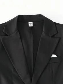 3pcs Teen Boy Gentleman Suit Set: Sophisticated Black Blazer Jacket + Slim Fit Double-Breasted Vest + Elegant Trousers. High-End Formal Suit Set Suitable For Birthday Party, Gala, Performance, Hosting, Wedding Season, Graduation Fall Winter - Black - View 8