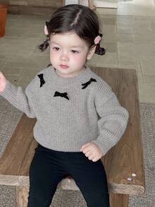 DAZY Pullover à col rond, manches longues pour bébé fille avec décoration de nœud