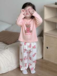 Dazy Kids Baby Girl Letter & Cartoon Bear Print Long Sleeve Top And Pants Pajamas,Toddler Fall Clothes - Baby Pink - View 7