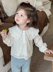 Dazy Kids 女婴蕾丝蝴蝶结休闲长袖上衣，幼儿秋装 - 白色 - 查看 6