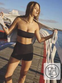 Aralina Leisurewear Rib Bandeau And Short Active Workout Two Pieces Set