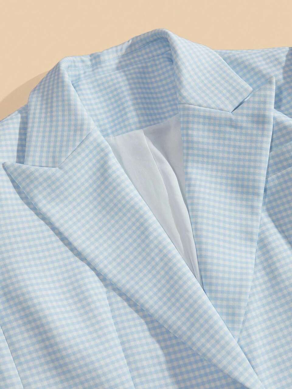 Elegant Retro Blue & White Plaid Casual Women Suit Jacket + High Waist Draping Women Suit Pants With Rhinestone Design