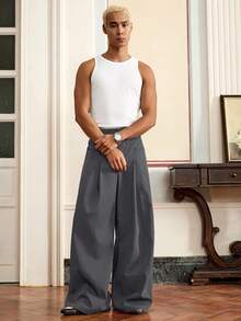 SWAVVY Pantalones rectos casuales sueltos de hombre tejidos de unicolor, otoño - Gris - Ver 4