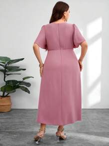 Modelyn Váy xếp ly đính đá pha lê thanh lịch cỡ lớn mùa hè - Màu tím hoa cà - Xem 3