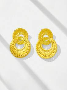 Maija 时尚手工拉菲草度假风格耳环 - 黃色 - 查看 3