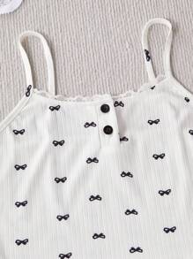 SHEIN 多件套女士蝴蝶结和蕾丝印花吊带背心短裤和长裤睡衣套装 - 白色 - 查看 4