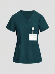 TaskEZ Bộ đồng phục: Áo cánh ngắn tay cổ chữ V may đo và quần ống đứng ống đứng có dây rút, Bộ đồ phẫu thuật - màu xanh lá - Xem 10