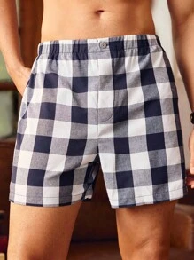 SHEIN EverLounge Short décontracté à taille élastique de style britannique vintage à carreaux pour hommes