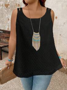EMERY ROSE Plus Size Women Casual Loose All-Match Solid Color Sleeveless Top, Versatile - Black - View 4