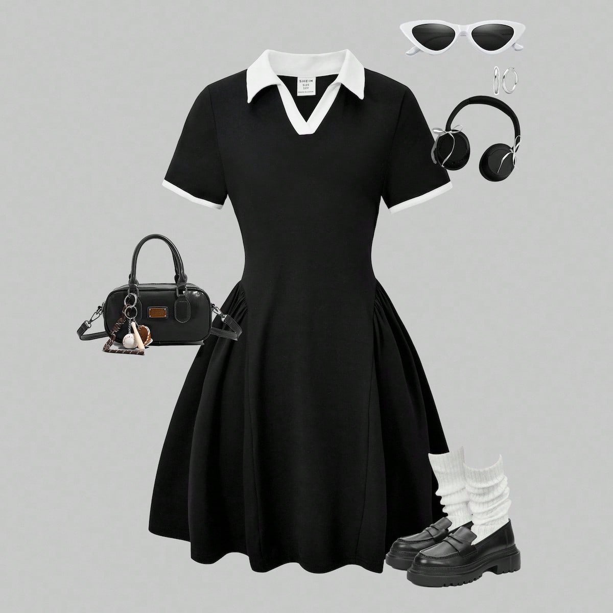Vestido corto de manga corta y cuello polo con corte evasé para niña preadolescente, de moda y cómodo, para primavera/verano