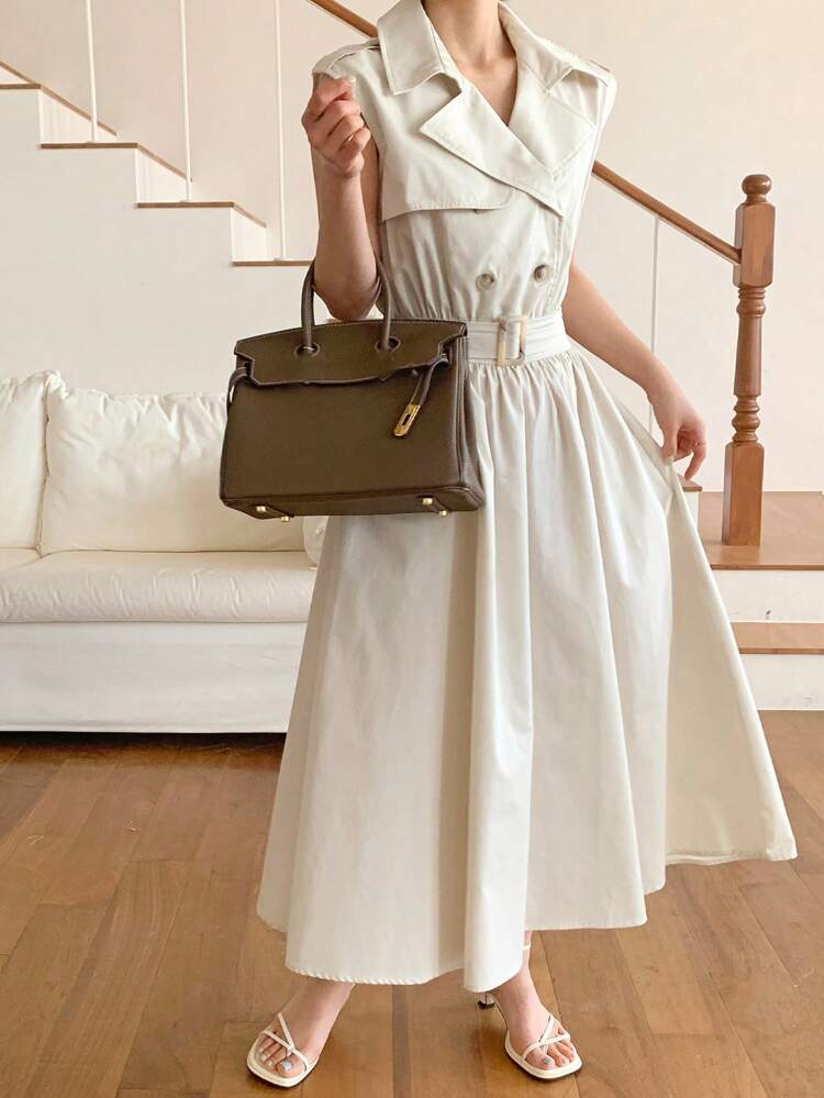 Women's Elegant Sleeveless Midi Length Dress, Commuter Style