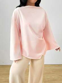 INAWLY Plus Size Women's Solid Color Ruffle Flare Sleeve Elegant Blouse Top - Pink - View 6