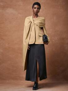 Zivah 超大长袖西装外套，亚麻卡其色，休闲优雅，通勤、音乐节、毕业季、日常穿着、海滩、街头风格，2025秋冬新品 - 卡其色 - 查看 5