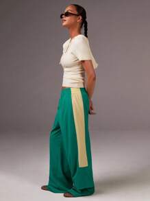 Athîral Women Contrast Elastic Waist Casual Loose Wide Leg Yoga Pants,,Back To School Outfits,Going Out Outfits, Joggers