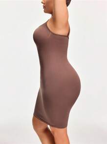 SHAPORA Vestido de tirantes ajustado de color liso para mujer de talla grande