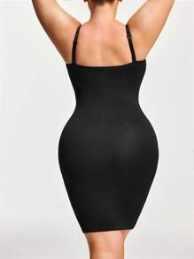 SHAPORA Plus Size Women Breathable Slimming High Waist Lift Hip Elastic Bodycon Dress - Black - View 2