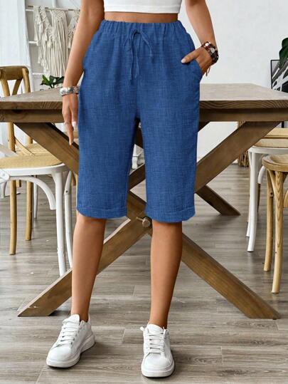 Breezaya 女士纯色抽绳休闲松紧腰短裤，适合假期穿着